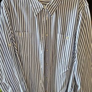 Lauren Ralph Lauren White Blouse with Navy Pinstripes